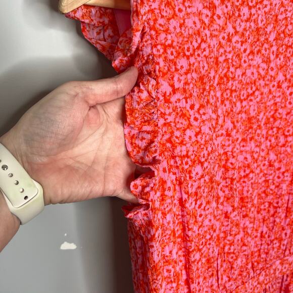 Rachel Zoe Floral Flutter Sleeve A-Line Dress in Pink and Orange Size 8 - Picture 13 of 16